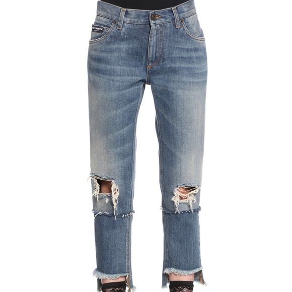Dolce & Gabbana embroidered/ripped jeans